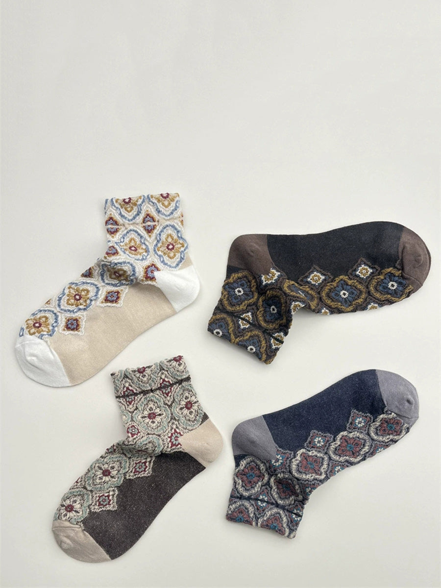 5 Pairs Women Summer Flower Embossment Ankle Socks