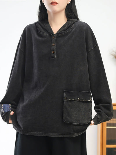 Women Autumn Casual Pure Color 100%Cotton Hoodie