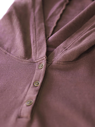 Women Autumn Casual Pure Color 100%Cotton Hoodie