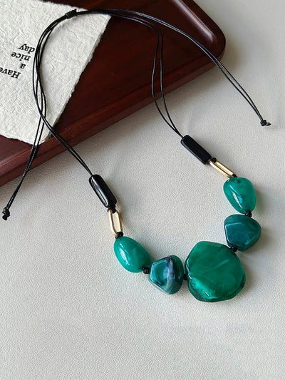 Women Ethnic Resin Stone Weave Necklace