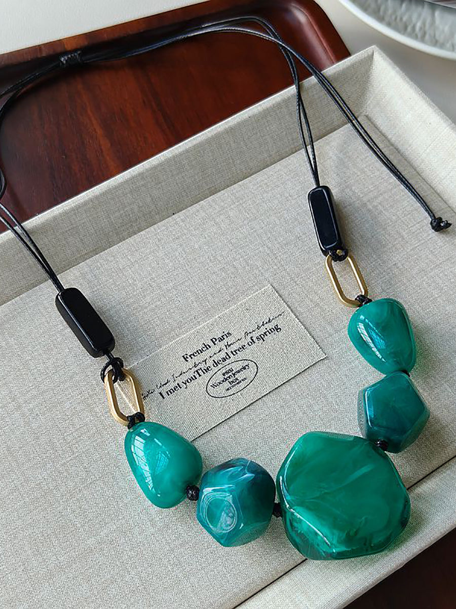 Women Ethnic Resin Stone Weave Necklace