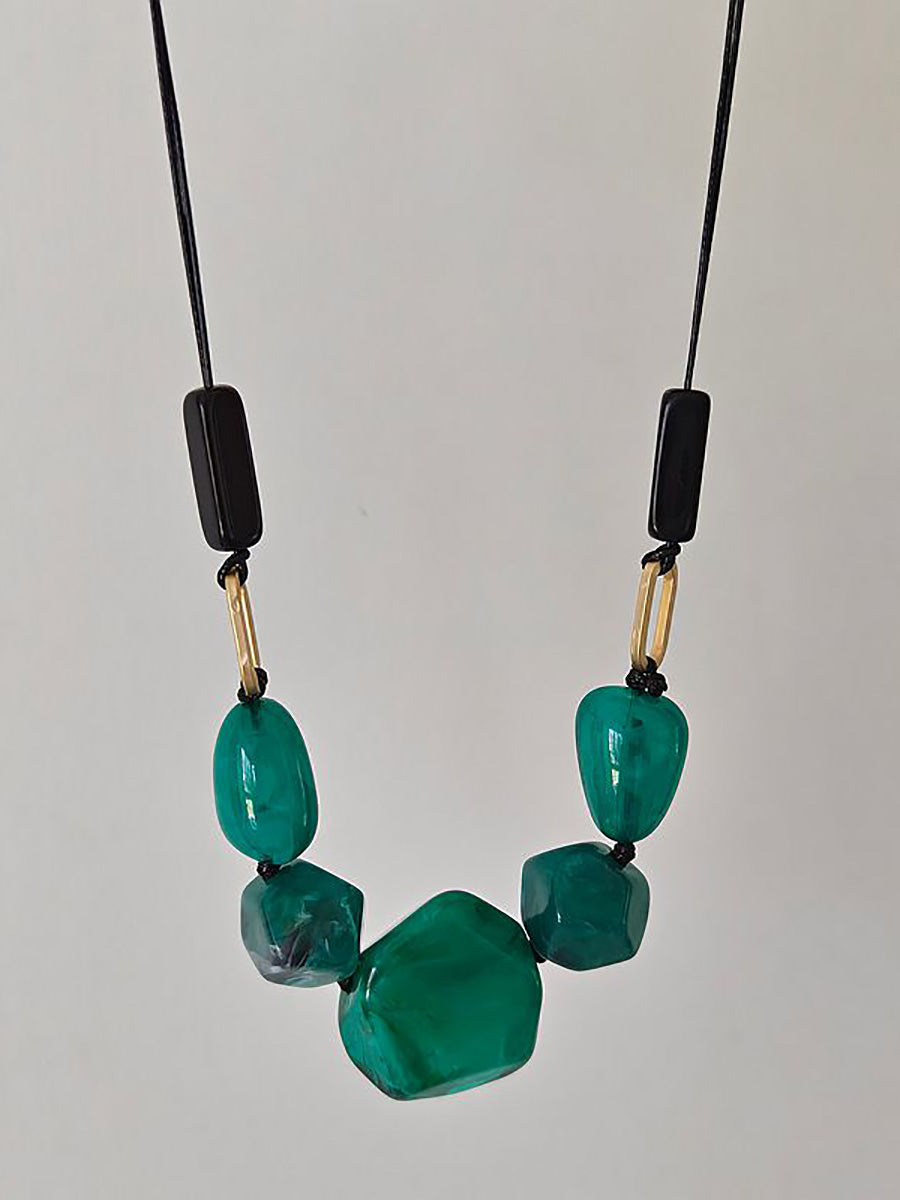 Women Ethnic Resin Stone Weave Necklace