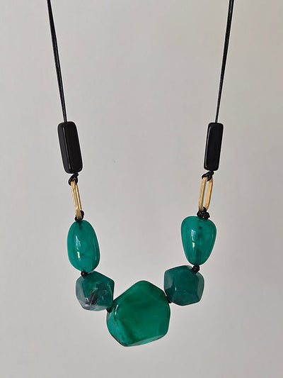 Women Ethnic Resin Stone Weave Necklace