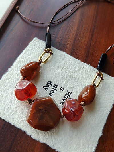 Women Ethnic Resin Stone Weave Necklace