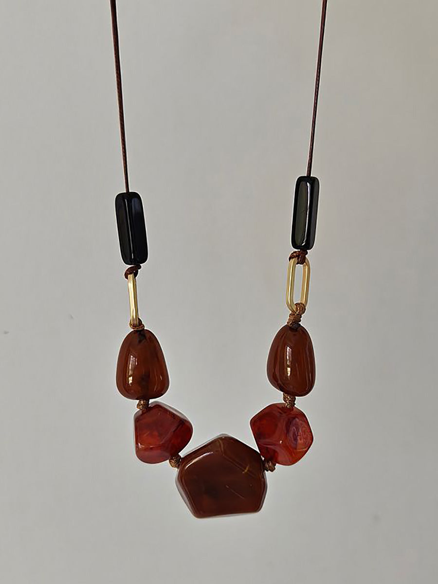 Women Ethnic Resin Stone Weave Necklace