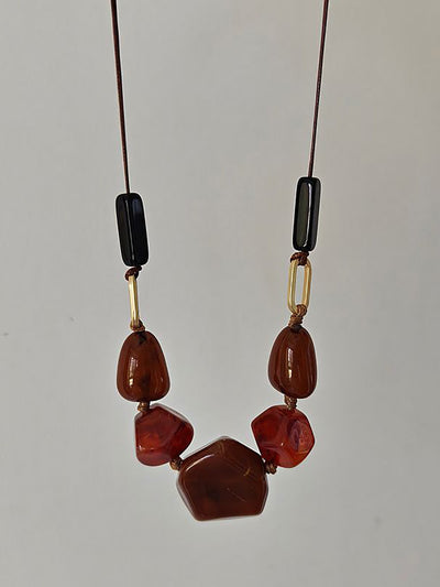 Women Ethnic Resin Stone Weave Necklace