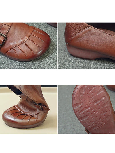Women Vintage Autumn Low Heel Genuine Leather Shoes