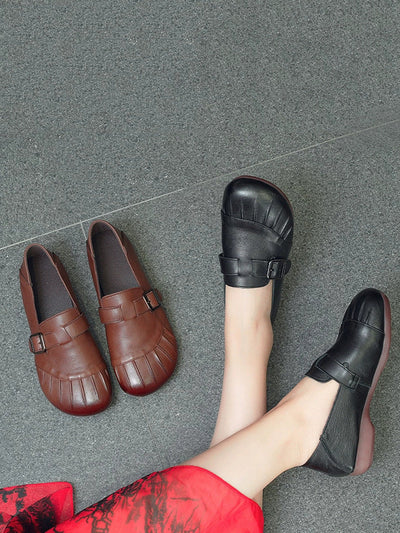 Women Vintage Autumn Low Heel Genuine Leather Shoes