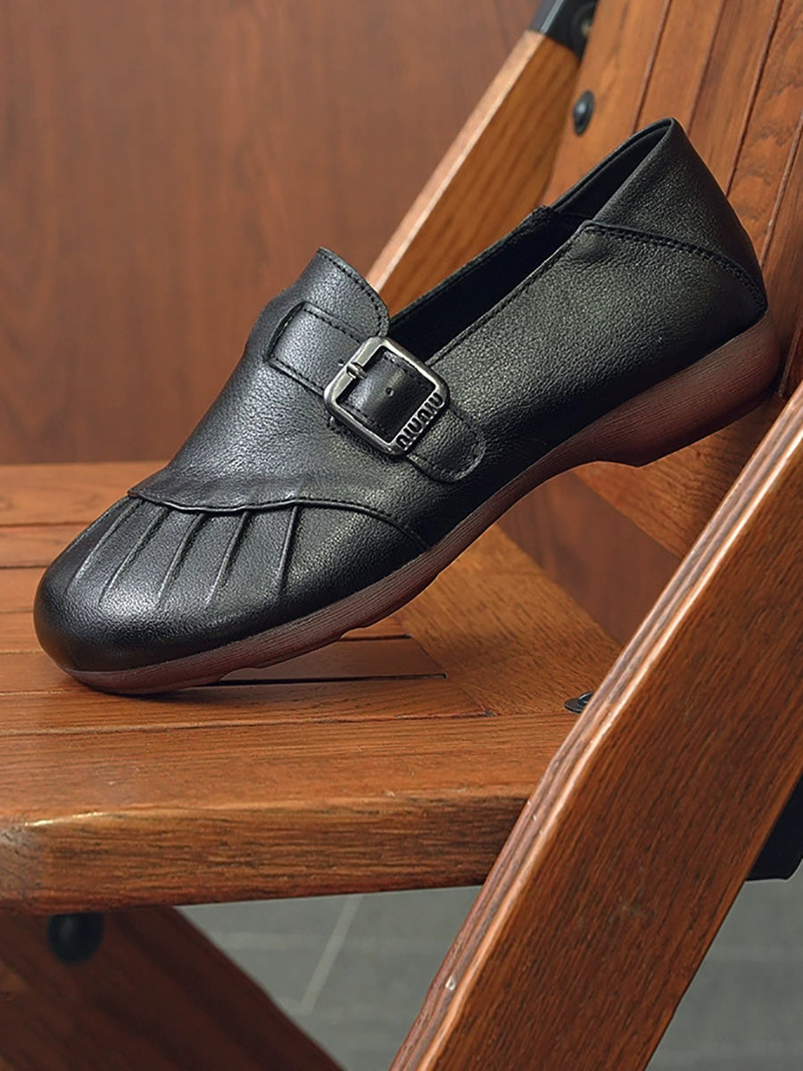 Women Vintage Autumn Low Heel Genuine Leather Shoes