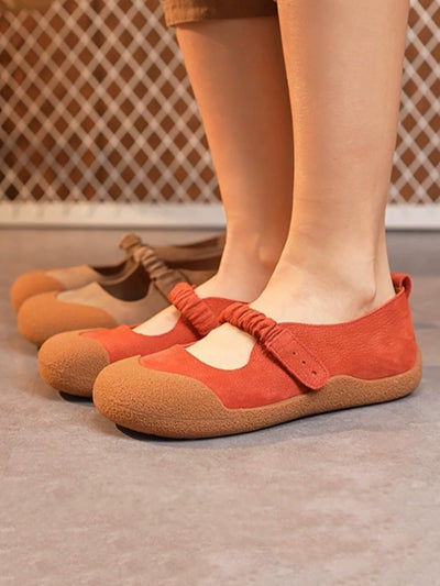Women Artsy Genuine Leather Spliced Soft Flat Shoes