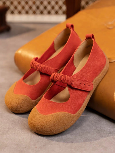 Women Artsy Genuine Leather Spliced Soft Flat Shoes