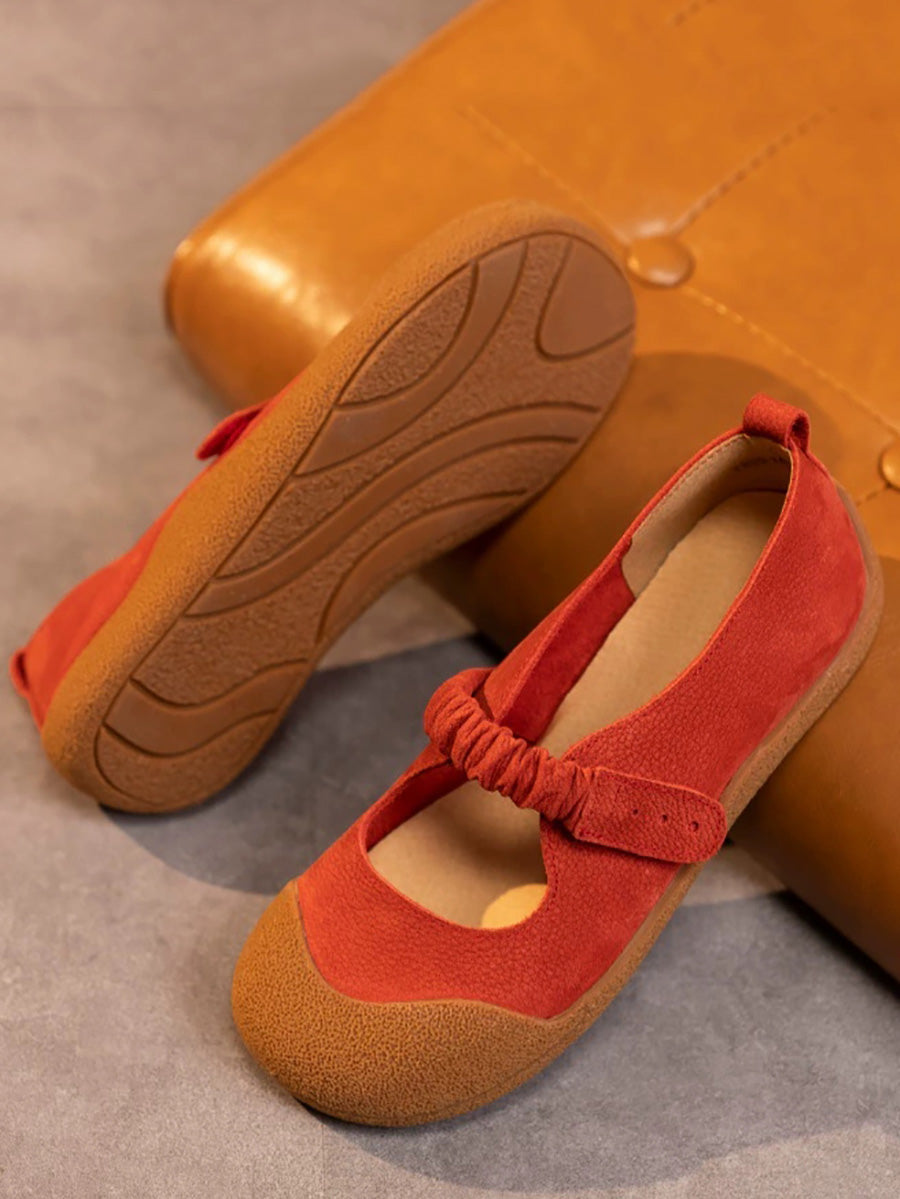 Women Artsy Genuine Leather Spliced Soft Flat Shoes