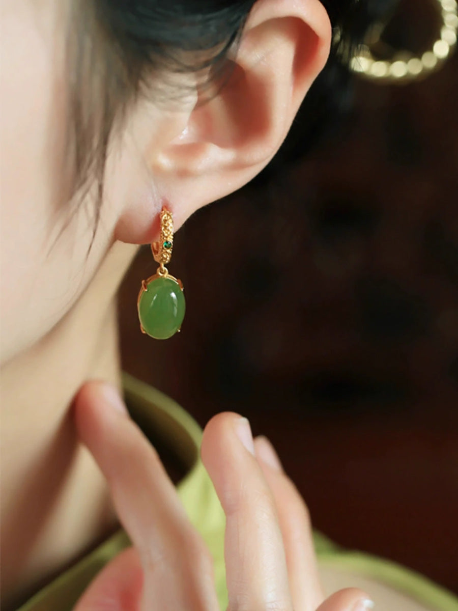 Women Vintage Jade Gold-plated Earrings