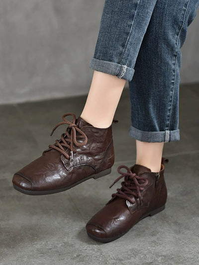 Women Autumn Genuine Leather Low Heel Ankle Boots