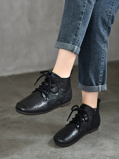 Women Autumn Genuine Leather Low Heel Ankle Boots