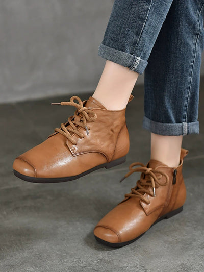 Women Autumn Genuine Leather Low Heel Ankle Boots