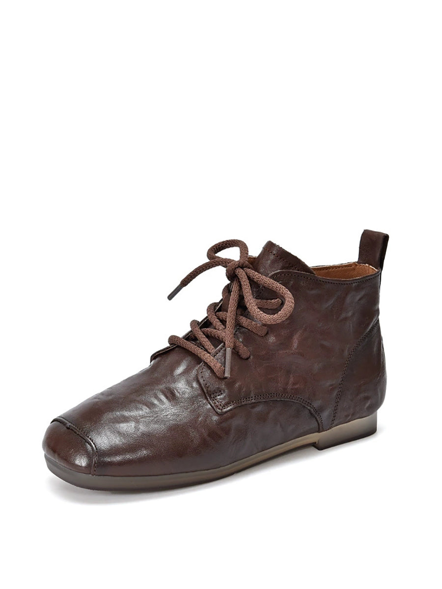 Women Autumn Genuine Leather Low Heel Ankle Boots