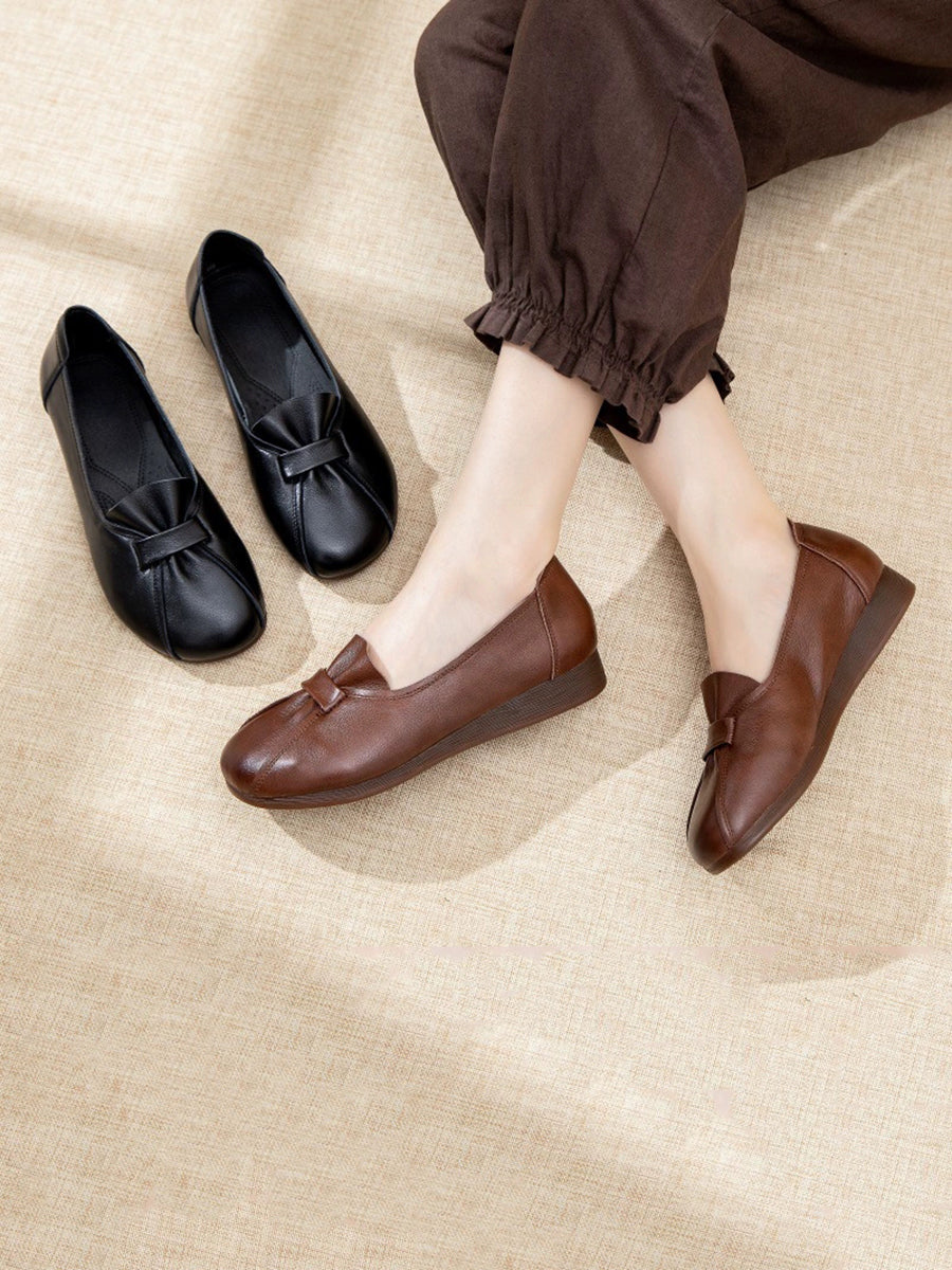 Women Summer Genuine Leather Spliced Flat Shoes
