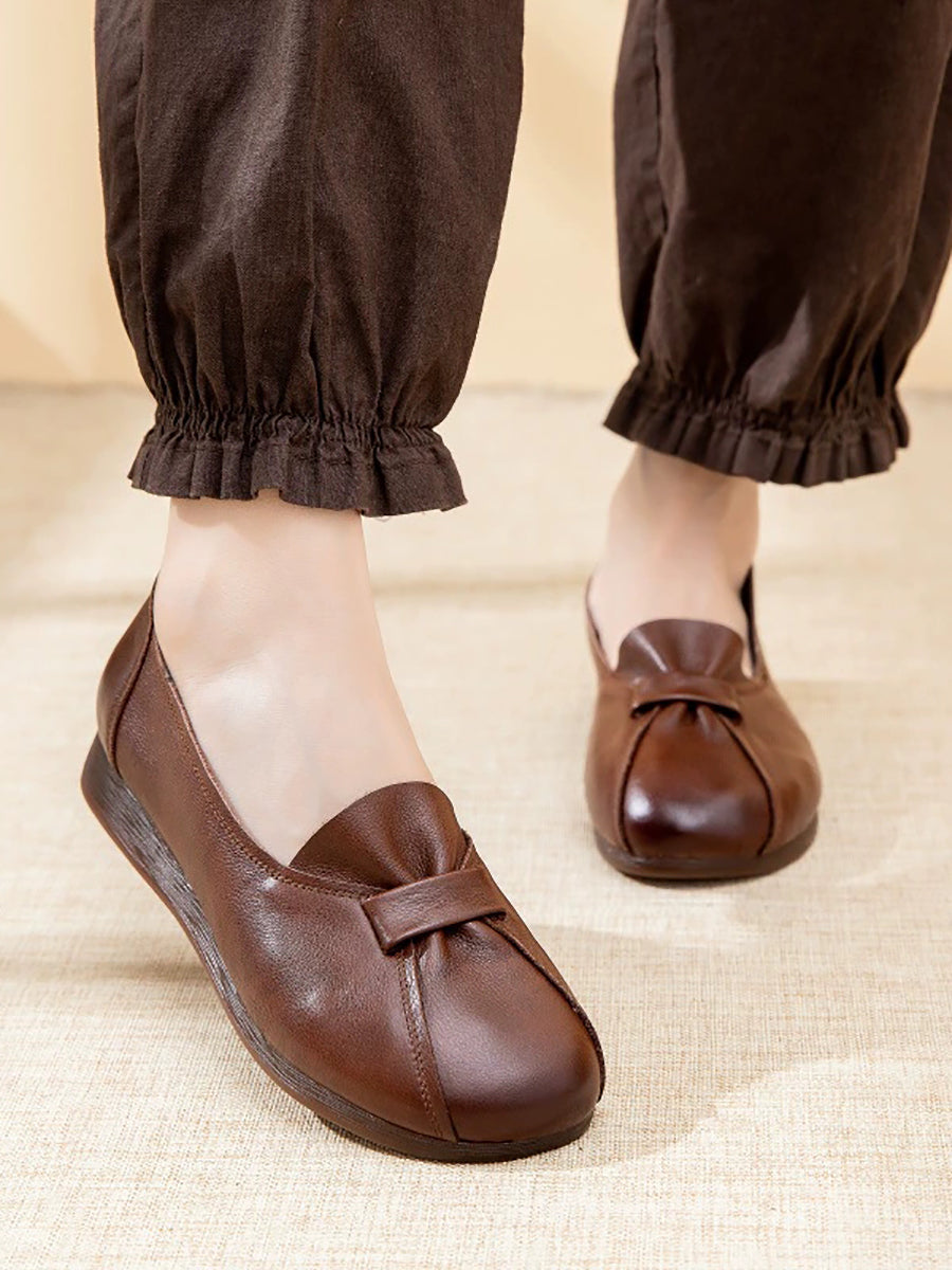 Women Summer Genuine Leather Spliced Flat Shoes