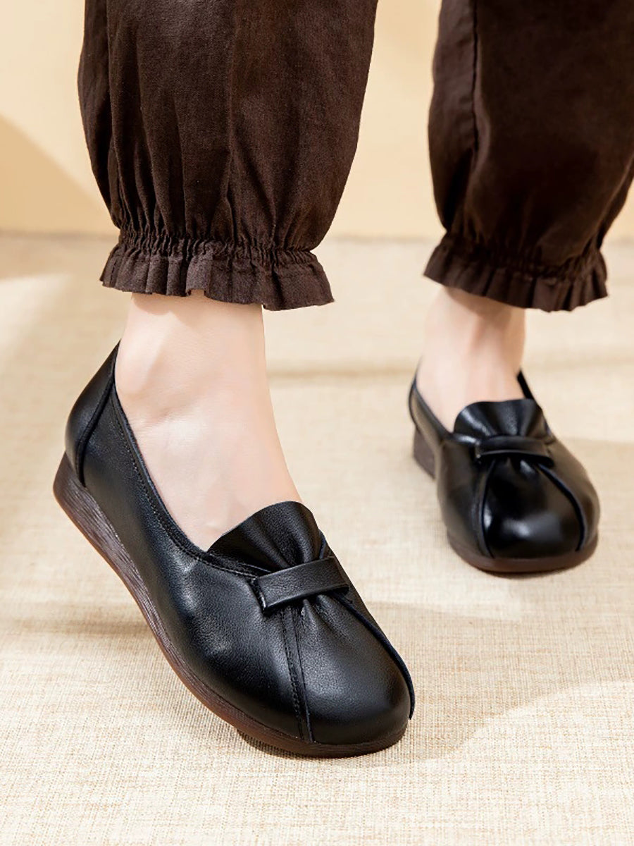 Women Summer Genuine Leather Spliced Flat Shoes