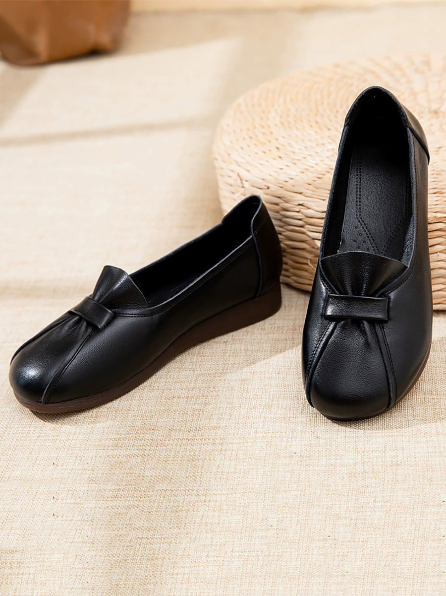 Women Summer Genuine Leather Spliced Flat Shoes