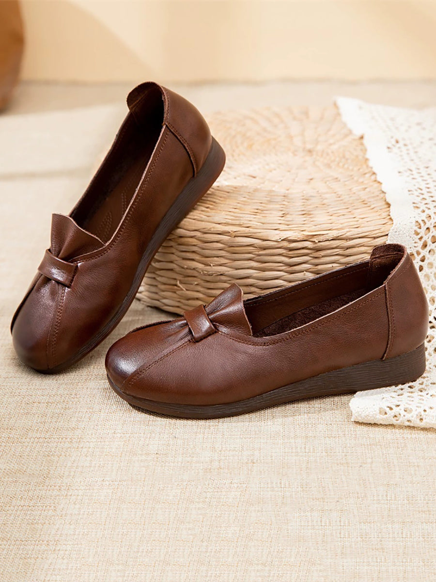 Women Summer Genuine Leather Spliced Flat Shoes