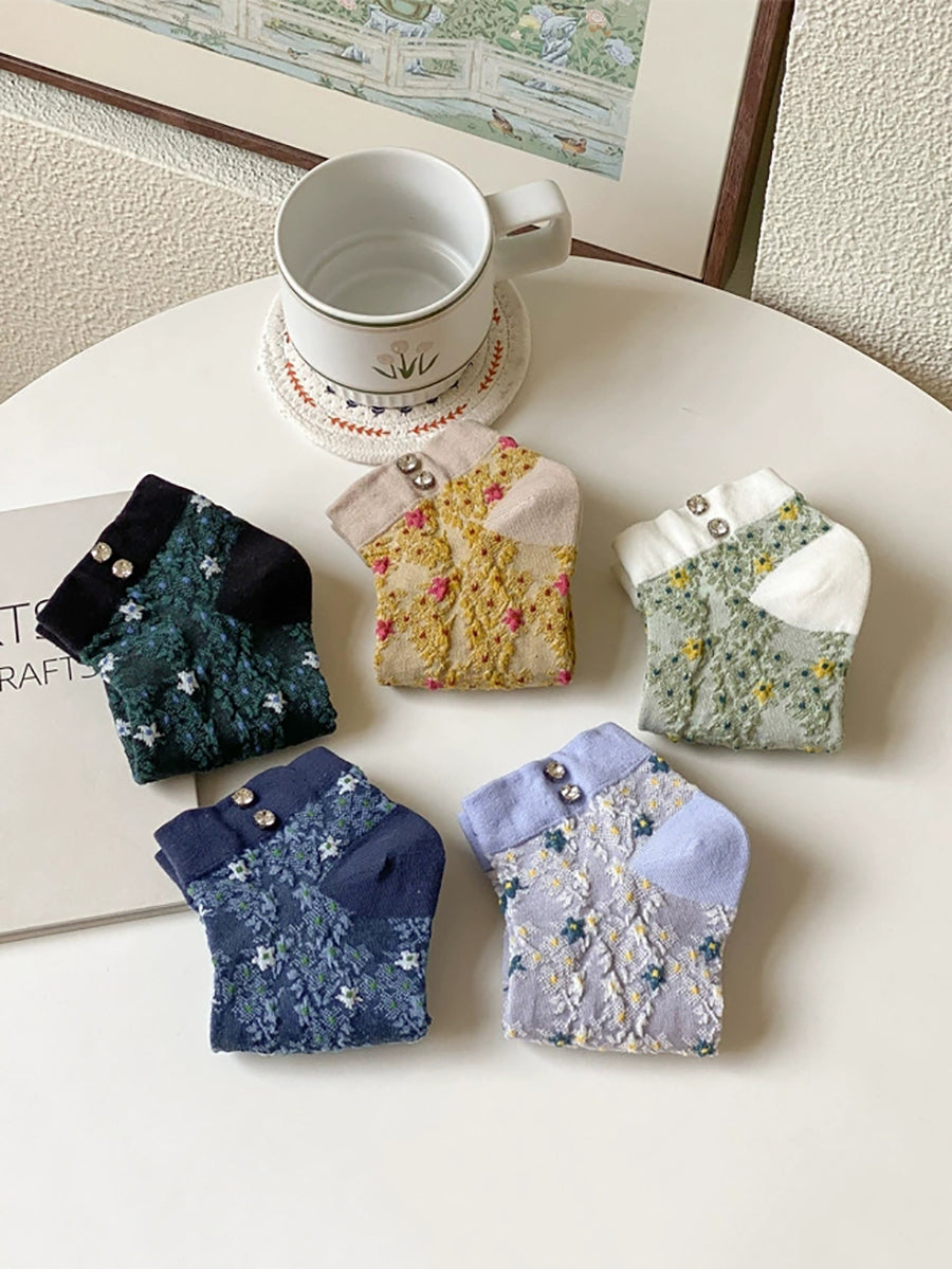 5 Pairs Women Summer Floral Embossment Ankle Socks
