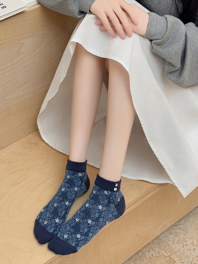 5 Pairs Women Summer Floral Embossment Ankle Socks