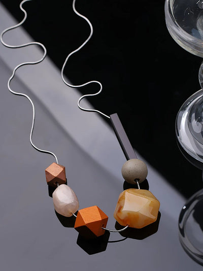 Women Ethnic Resin Stone Weave Necklace