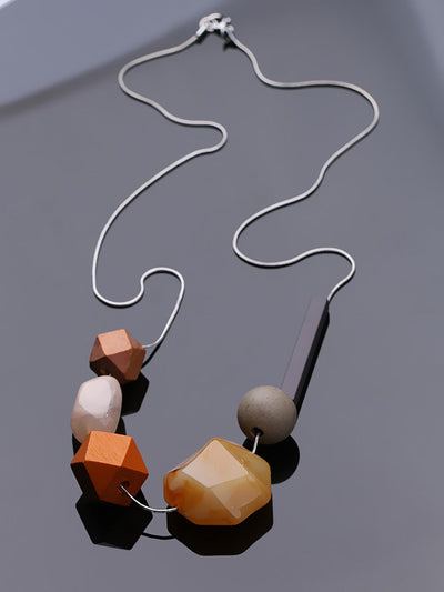 Women Ethnic Resin Stone Weave Necklace