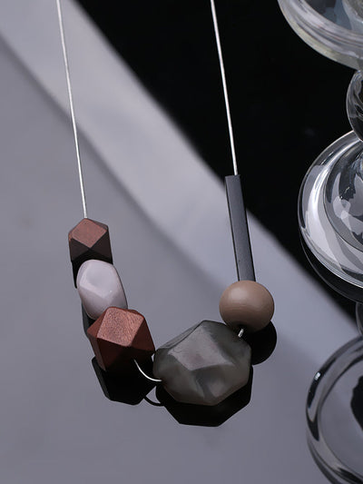 Women Ethnic Resin Stone Weave Necklace