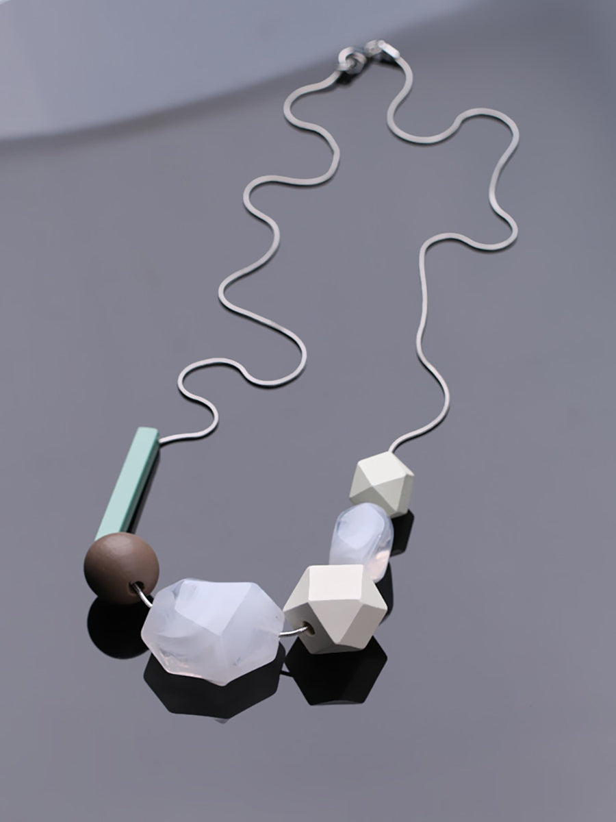 Women Ethnic Resin Stone Weave Necklace