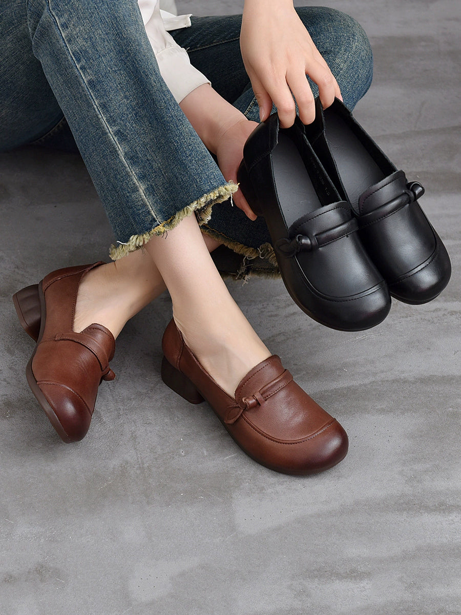 Women Autumn Genuine Leather Mid Heel Shoes