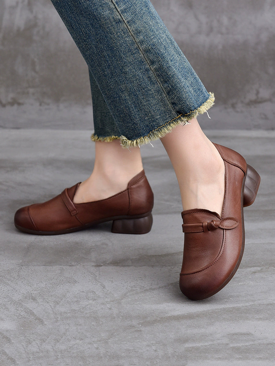 Women Autumn Genuine Leather Mid Heel Shoes