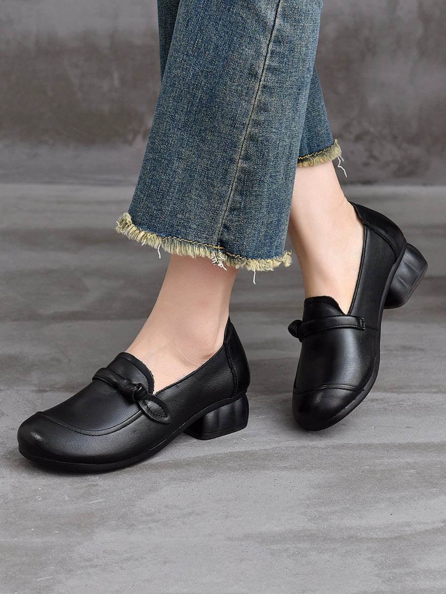 Women Autumn Genuine Leather Mid Heel Shoes