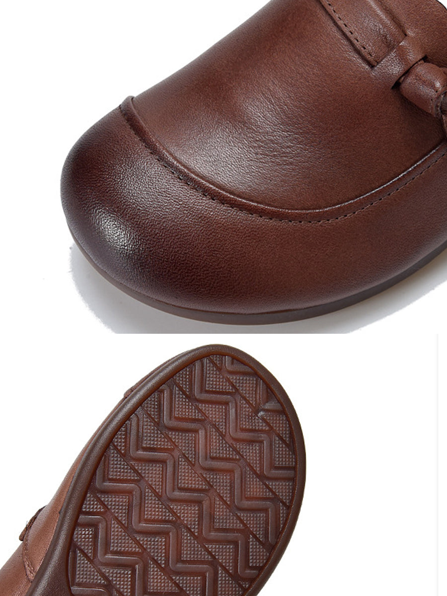 Women Autumn Genuine Leather Mid Heel Shoes