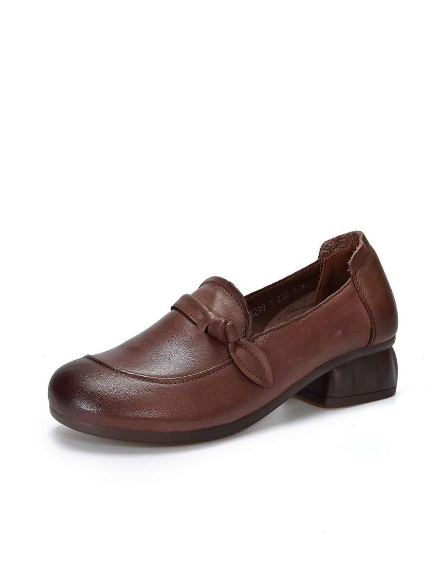 Women Autumn Genuine Leather Mid Heel Shoes