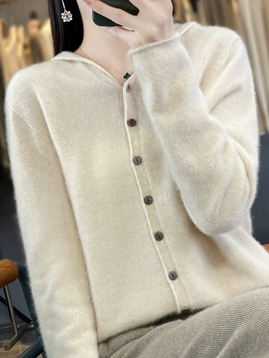 Women Autumn Casual Knitted Wool Hooded Sweater Coat