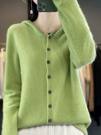 Women Autumn Casual Knitted Wool Hooded Sweater Coat
