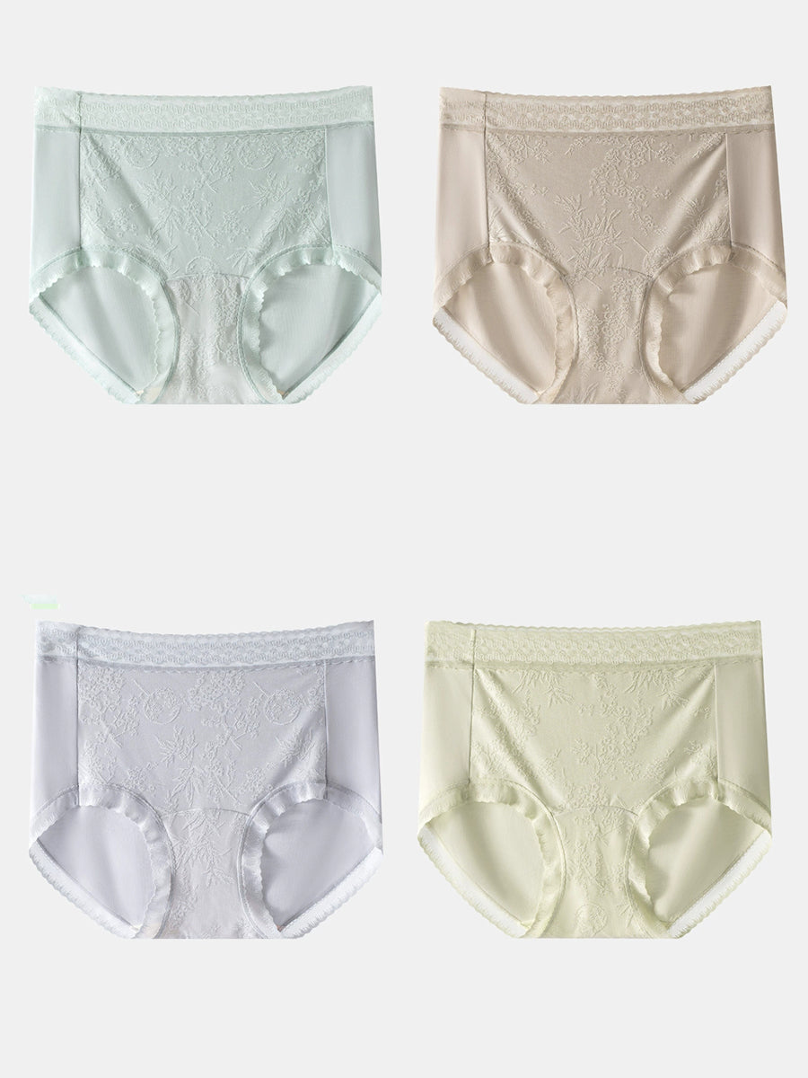 4 Pieces Summer Artsy Women Lace High Waist Underwear