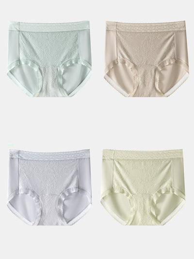 4 Pieces Summer Artsy Women Lace High Waist Underwear