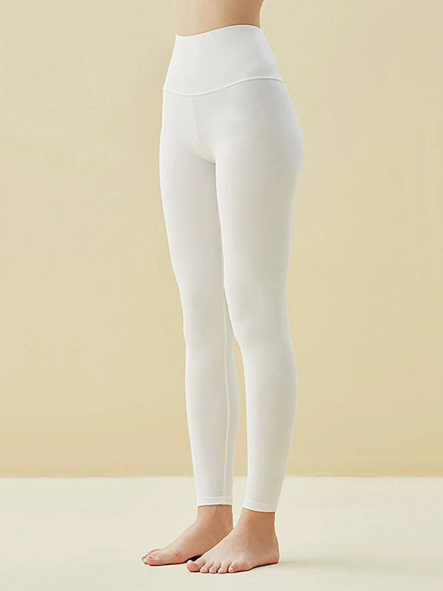 Women Autumn Warm Pure Color High Waist Cotton Leggings