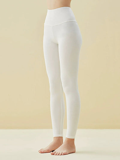 Women Autumn Warm Pure Color High Waist Cotton Leggings