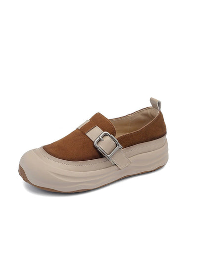 Women Autumn Colorblock Leather Flat Shoes