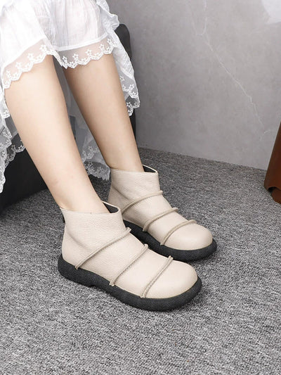 Women Autumn Genuine Leather Spliced Ankle Boots