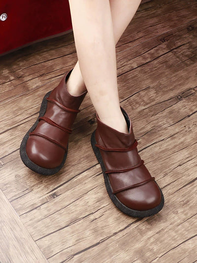 Women Autumn Genuine Leather Spliced Ankle Boots