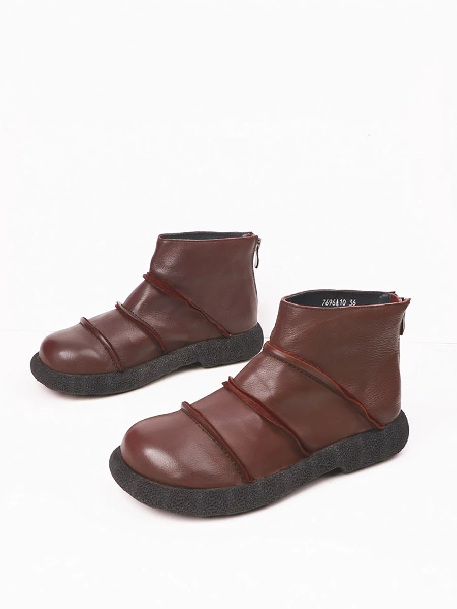 Women Autumn Genuine Leather Spliced Ankle Boots