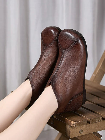 Women Vintage Genuine Leather Low Heel Ankle Boots