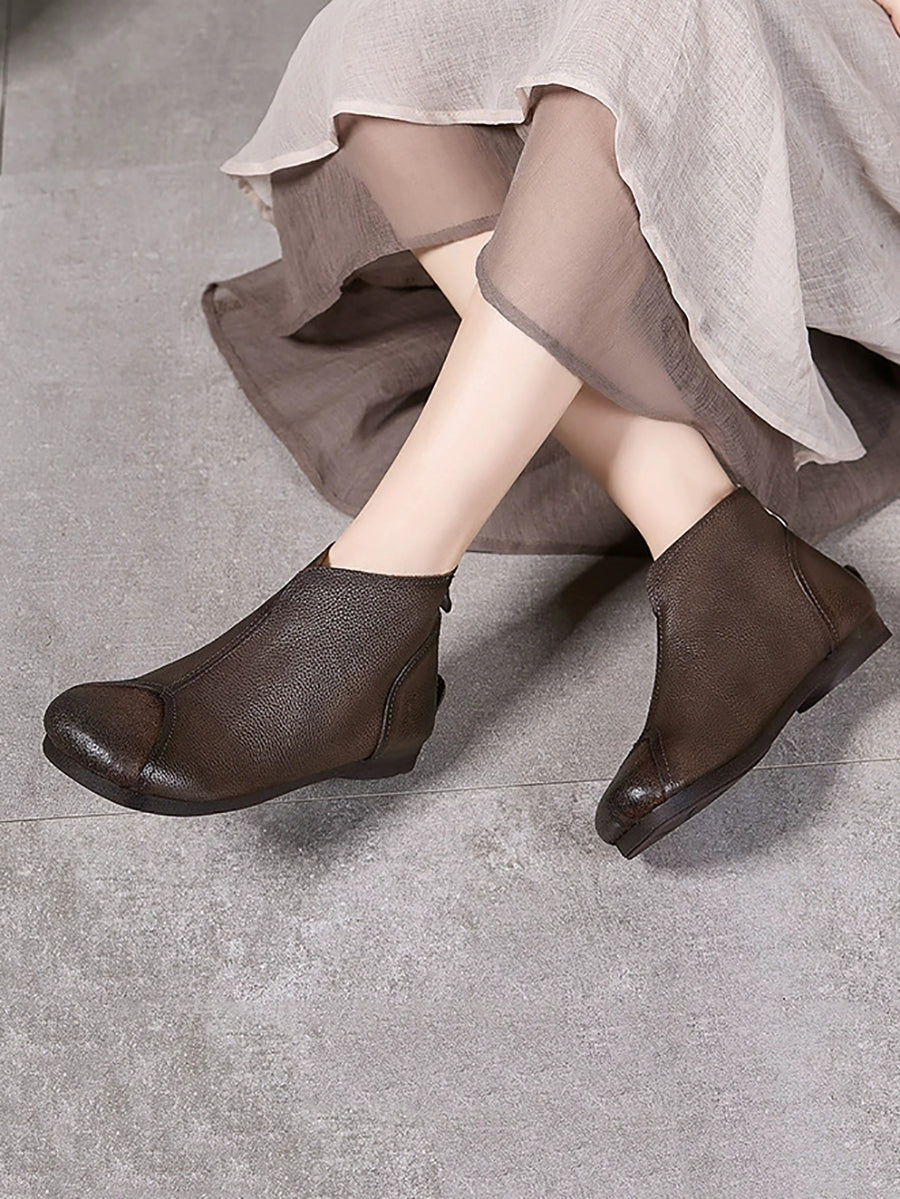 Women Vintage Genuine Leather Low Heel Ankle Boots