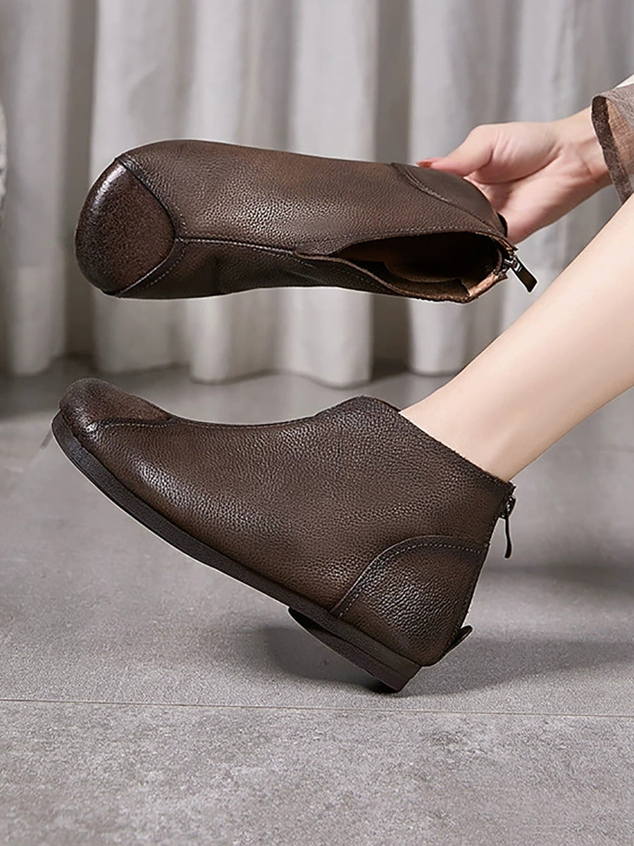 Women Vintage Genuine Leather Low Heel Ankle Boots